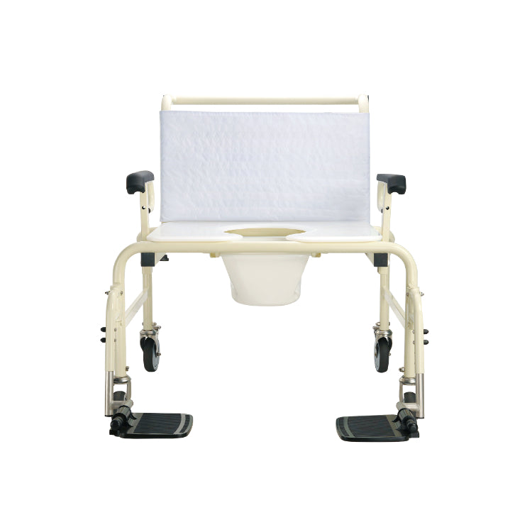 Medical shower chair with a white seat on a white background