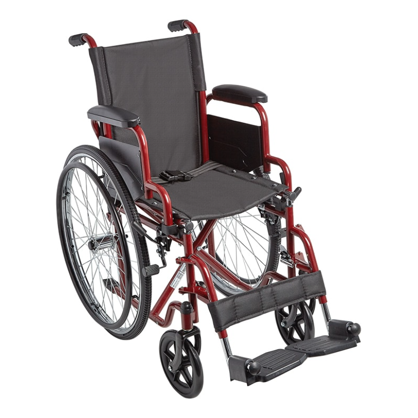 Red and black manual wheelchair on a white background