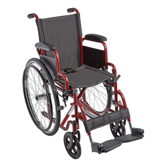 Red and black manual wheelchair on a white background