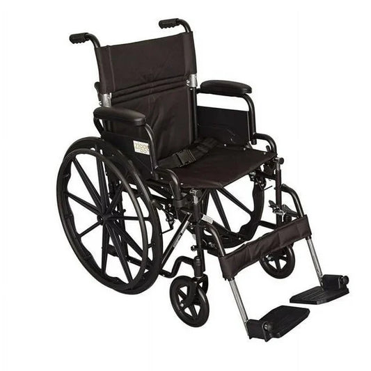 Black wheelchair with folded legs on a white background