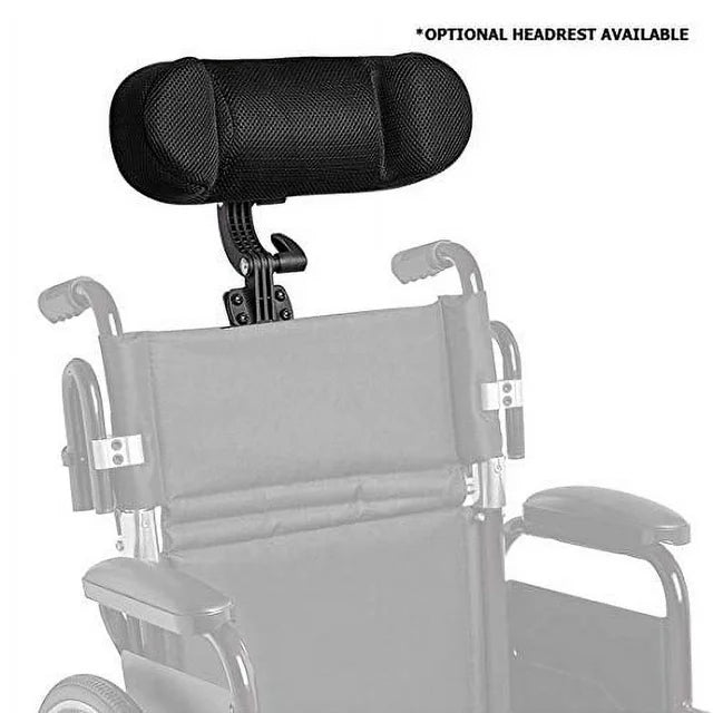 Wheelchair with an optional headrest attachment on a white background