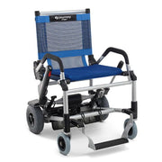 Blue and silver folding chair with 'journey singer' branding on a white background